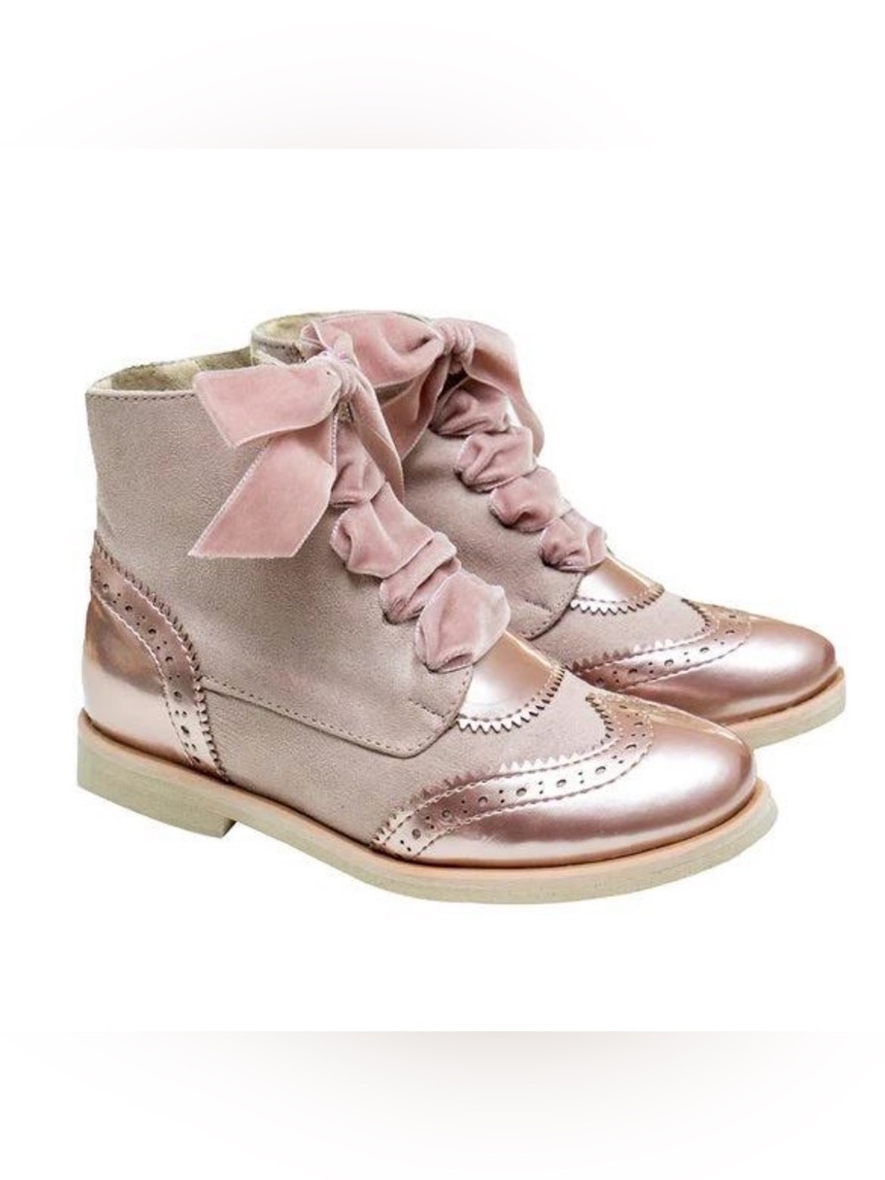 Spañoletas Toddler Velvet Lace-Up Dress Boots in Mauve Pink